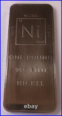 1 lb Nickel Ingot. 999 Fine With Element Design Bullion By Unique Metals