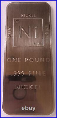 1 lb Nickel Ingot. 999 Fine With Element Design Bullion By Unique Metals