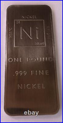 1 lb Nickel Ingot. 999 Fine With Element Design Bullion By Unique Metals