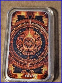 1 oz. 999 Fine Silver Bar Cuauhtemoc Aztec Calendar Colored Bullion