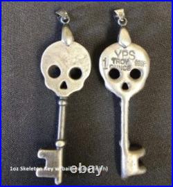 1 oz Antiqued Skeleton Key withbail 999+ Fine Silver Bullion Bar Yeager's YPS