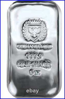 1 oz Germania Silver Bar Mint Shiny. 9999 FINE Cast Bar Proof Like Silver Bar