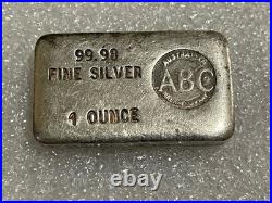 1 oz Rare Australian Bullion Company (ABC) Vintage Poured. 9998 Fine Silver Bar