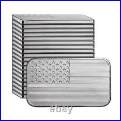 1 oz Silver American Flag Bar. 999 Fine Silver Lot of 20 Bars