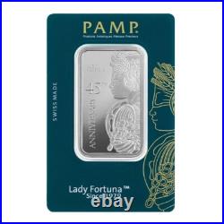 1 oz Silver Bar PAMP Suisse Lady Fortuna 45th Ann. 999 Fine Silver In Assay