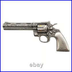 1 oz Silver Revolver Gun Shaped Antiqued High Relief. 999 Fine