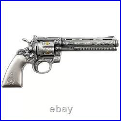 1 oz Silver Revolver Gun Shaped Antiqued High Relief. 999 Fine