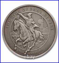 1 oz silver Paul Revere's Ride Antiqued COA BOX. 999 fine silver Limited 2025