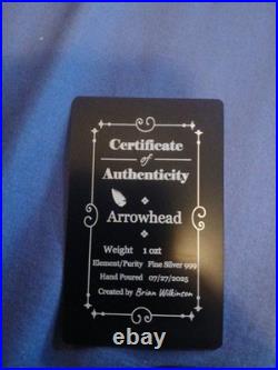 1oz 999 Fine Silver Arrow Head With COA and Bag 1oz 999 Fine Silver Arrow Head With COA and Bag