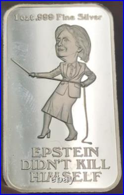 1oz. 999 Fine Silver Art Bar Epstein Didn't Kill Himself AG Stacking