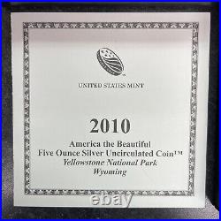 2010 5 OZ. 999 FINE SILVER US AMERICA THE BEAUTIFUL YELLOWSTONE UNC WithCOA BOX'S