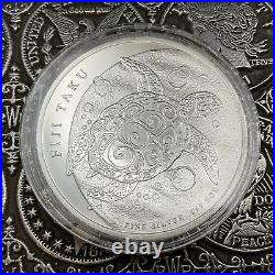 2013 Fiji Taku $10 Hawksbill Sea Turtle. 999 Fine 5 oz. Silver Coin bullion case