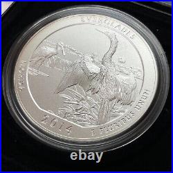 2014 5 Oz. 999 Fine Silver Us America The Beautiful Everglades Florida Complete