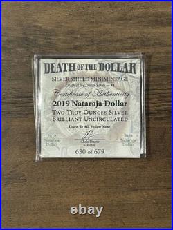 2019 Nataraja Dollar Two Troy Ounces Silver 0.999 Fine Silver Rare 630 Of 679