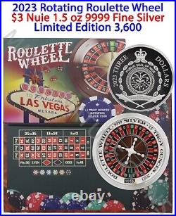 2023 Spinning Roulette Wheel 1.5 oz. 9999 Fine Silver Coin Niue Pamp Suisse