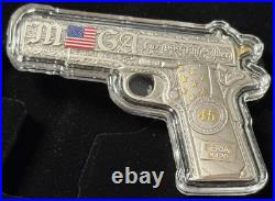 2024 1 Oz. 999 Fine Silver The Don 45 Donald Trump 45 Pistol Shaped Silver Bar