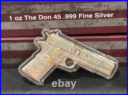 2024 1 Oz. 999 Fine Silver The Don 45 Donald Trump 45 Pistol Shaped Silver Bar