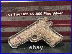 2024 1 Oz. 999 Fine Silver The Don 45 Donald Trump 45 Pistol Shaped Silver Bar