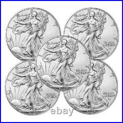 2024 1 Oz American Silver Eagle Coin. 999 Fine (BU) Lot of 5