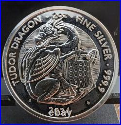 2024 TUDOR DRAGON TWO Ounces. 9999 Fine Silver Art Round. Heavy