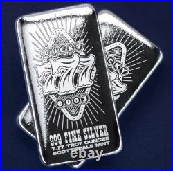 2025 7.77 Oz. 999 Fine Silver Scottsdale Mint Lucky Sevens 777 Bullion Bar