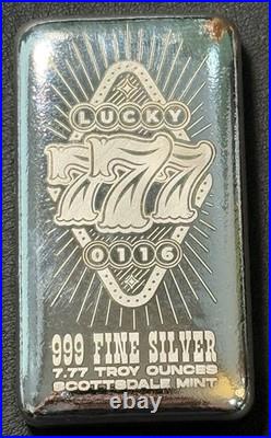 2025 7.77 Oz. 999 Fine Silver Scottsdale Mint Lucky Sevens 777 Bullion Bar