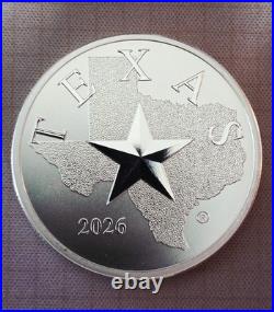 2026 1 oz. 9999 Fine Silver Reverse Proof Silver Texas Round Texas State Mint