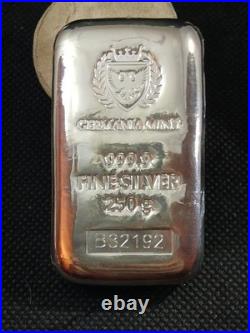 250g Germania Mint 9999 Fine Silver Cast BarSealed In Plastic Inside Origin Box