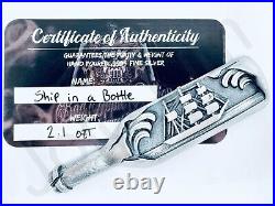 2.1 oz Hand Poured Silver Bar. 999 Fine Ship In A Bottle Sand Cast Bullion Art
