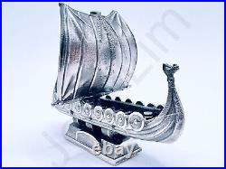 2.1 oz Hand Poured Silver Bar. 999+ Fine Viking Ship 3D Cast Bullion Ingot Art