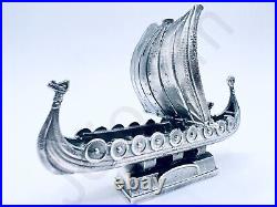 2.1 oz Hand Poured Silver Bar. 999+ Fine Viking Ship 3D Cast Bullion Ingot Art