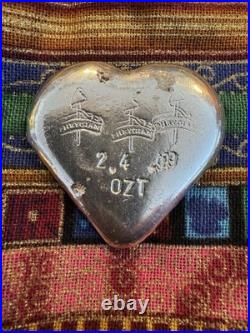 2.4 Ozt Hand Poured 0.999 Fine Silver Heart Made In The USA By Phrygian