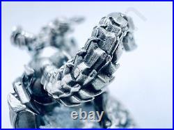 2.8 oz Hand Poured Silver Bar. 999+ Fine 3D Statue Cyber Wolf By Gold Spartan