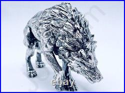 2.8 oz Hand Poured Silver Bar 999 Fine Dire Wolf Cast Bullion Art Ingot Statue