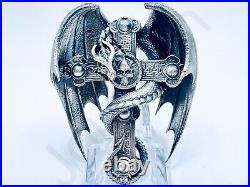 2.8 oz Hand Poured Silver Bar 999+ Fine Dragon Cross 3D Bullion Cast Art Statue