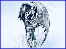 2.8 oz Hand Poured Silver Bar 999+ Fine Dragon Cross 3D Bullion Cast Art Statue