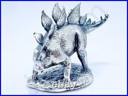 2.8 oz Hand Poured Silver Bar. 999+ Fine Stegosaurus Dinosaur Bullion 3D Statue