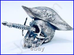 2.9 oz Hand Poured. 999+ Fine Silver Bar Dagger Pirate Skull Limited Mintage