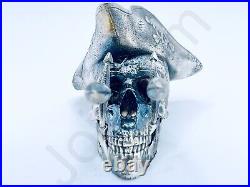2.9 oz Hand Poured. 999+ Fine Silver Bar Dagger Pirate Skull Limited Mintage