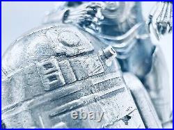 2.9 oz Hand Poured Silver Bar. 999+ Fine R2-D2 & C-3PO Cast Bullion Art Statue