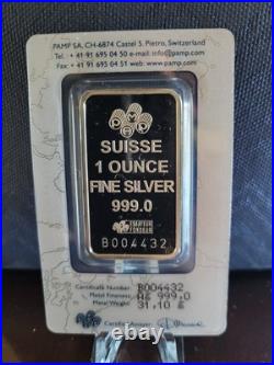 (2) PAMP Suisse 1oz. 999 Fine Silver Bullion Bar Lady Fortuna in Numerical order