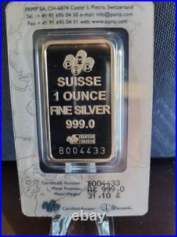 (2) PAMP Suisse 1oz. 999 Fine Silver Bullion Bar Lady Fortuna in Numerical order
