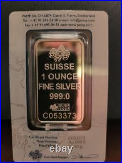 (2) PAMP Suisse 1oz. 999 Fine Silver Bullion Bar Lady Fortuna in Numerical order