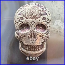 2 Troy Ounces of. 999 Fine Silver Decorated Skull #PX. EO