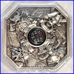 2 oz. 999 Fine Silver Antiqued Komsco Today The Kings of Pirates withcompass