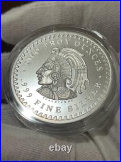 2 oz. 999 Fine Silver Aztec Calendar Stone Eagle Warrior Emperor of Tenochtitlan