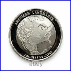 2 oz. 999 Fine Silver Round AMERICAN Landmarks MOUNT RUSHMORE Ultra High Relief