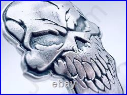 2 oz Hand Poured Silver Bar 999 Fine Cracked Skull Sand Cast Bullion Ingot Art