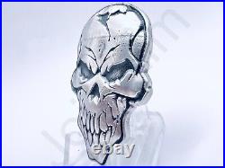 2 oz Hand Poured Silver Bar 999 Fine Cracked Skull Sand Cast Bullion Ingot Art