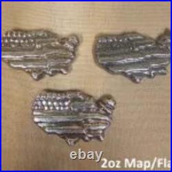 2 oz YPS 999+ fine silver bullion bar Yeager's Poured Silver USA Map / Flag